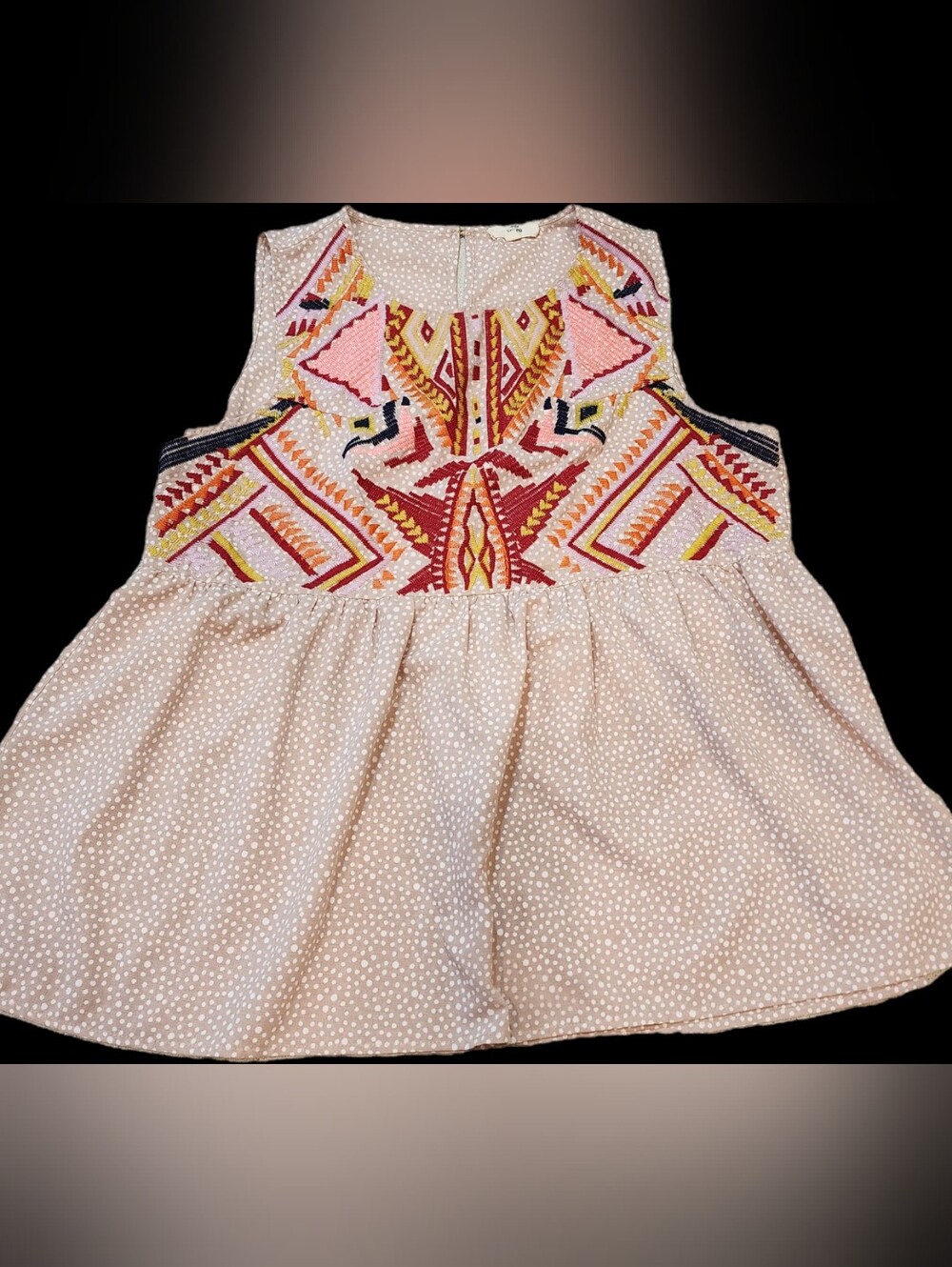 entro Pink Polka Dot Sleeveless Top with Multicolor Embroidery